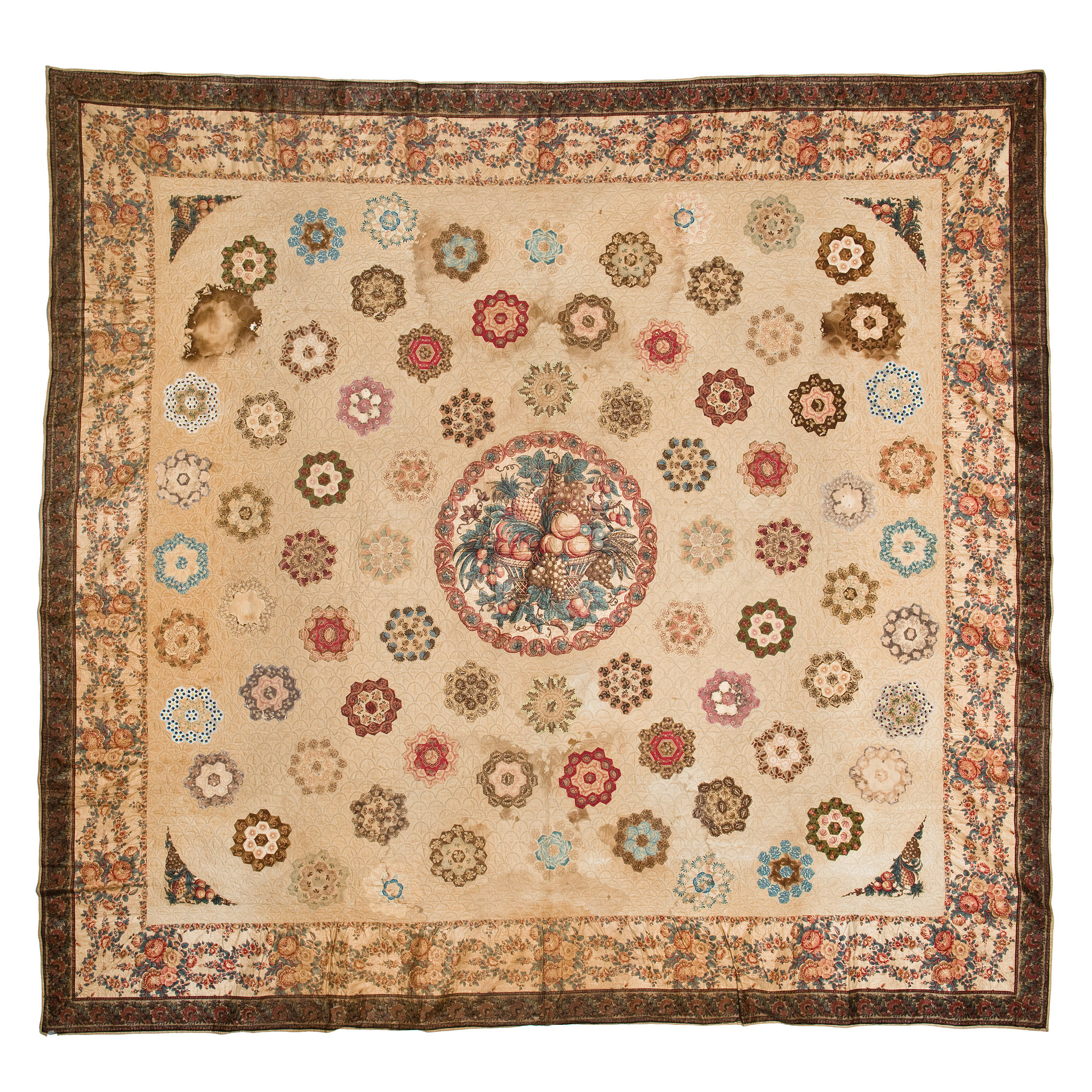 Appliqué and Mosaic Quilt, c. 1829<br> Designed by Catherine Osborn Barnwell (1809 - 1886)<br> Quilted by enslaved people, possibly Charlotte and Doll<br> <i>Gift of Mrs. I. K. Heyward, 1942</i><br>