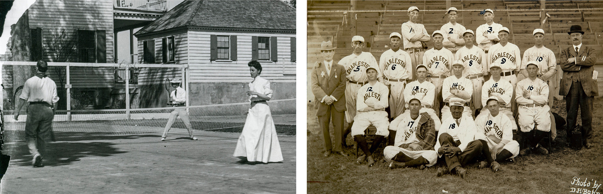 Doubles game at Charleston Country Club, c. 1920 by M.B. Paine<br>Charleston Sea Gulls, 1914 by David H. Bahr